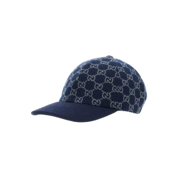 Gucci Men Blue Baseball Cap With Gg Motif In Wool Man